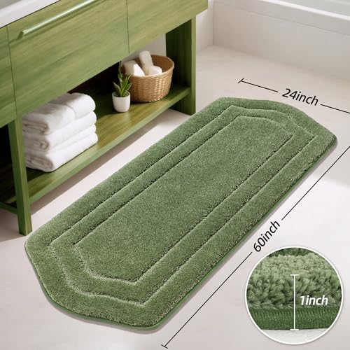 COSY HOMEER Plush Non-Slip Bath Mat, Green, 24" x 60" - color: Green, size: 24" x 60" (Oval)