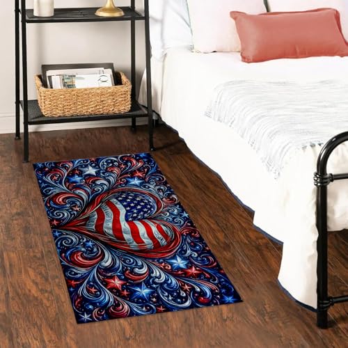 Patriotic Heart Door Mat Indoor 17x29.5 Inch, American Flag Star Swirl Doormat for Kitchen Bathroom, Bold Decorative Floor Pad Gifts, Nonwoven Entry Rug, Non Slip Dot Plastic Backing - color: Heart