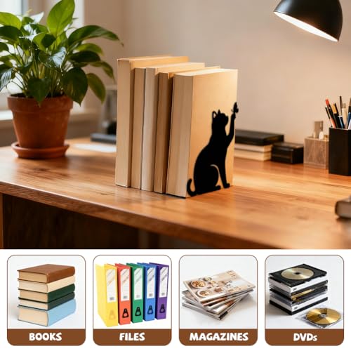 Peacoblue 5.3"x4.3"x7.9" Metal Bookends, Heavy Duty Book Ends for Shelves - style: Cat and Dog