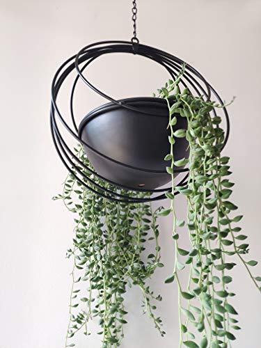 RISEON Boho Metal Plant Hanger,Metal Geometric Hanging Planter, Modern Planter, Mid Century Air Plant Holder Stand, Minimalist Planter for Indoor Outdoor Home Wedding Decor (Black) - color: Black