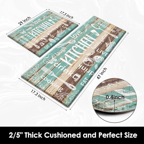 Arttown Anti-Fatigue Kitchen Rug Set of 2, Waterproof Non-Slip, Brown Teal - color: Knife and Fork Teal Kitchen Mat, size: 17.3 x 47 inch + 17.3 x 29 in
