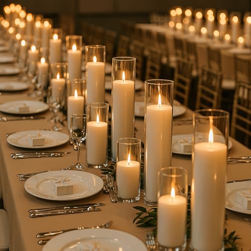 18 PCS Pillar White Candles in Glass,Hurricane Candles,Wedding Cylinder Candle,3 Different Lengths 2 x 3/6/8 Inch (6 Each),Creating an Atmosphere Suitable for Various Outdoor Activities. - size: 18