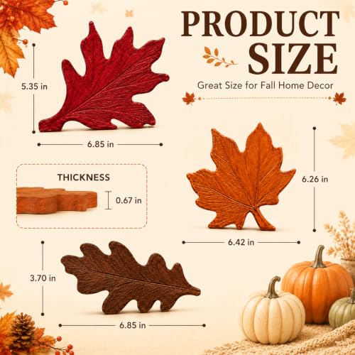 Autumn Decor, 3 PCS Wooden Leaves, Vintage Fall Decor for Tabletop - color: Mapleleaf
