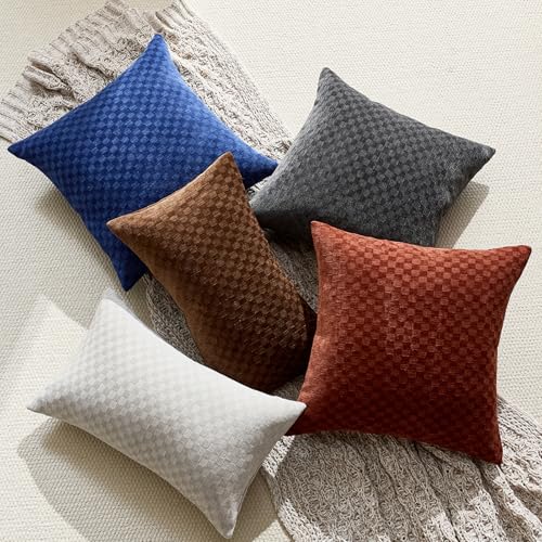 Croker Horse 24x24'' inches Chenille Plaid Throw Pillow Cover – Orange Textured 3D Geometric Grid Checkered Plaid Pattern, Soft Modern Farmhouse Boho Cushion Case for Sofa Couch Bedroom Living Room - color: Orange, size: 24" x 24" (Pack of 1)