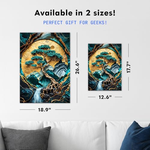 Displate 금속 포스터 Pixaverse 골든 트리 오브 하모니 아트 월 아트 L - size: 26.6"L x 18.9"W, style: 분재 나무