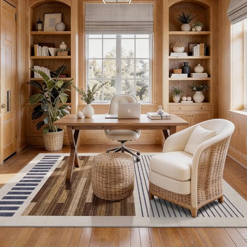 5x7 Washable Area Rug for Living Room, Modern Geometric, White Brown Black - color: Beige Brown, size: 5' x 7'(Rectangular)