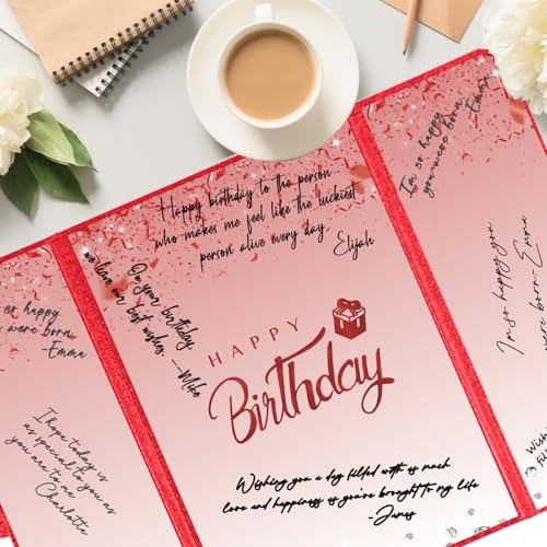 Crenics Red Happy Birthday Guest Signature Book Alternative 18" x 12" - color: Red