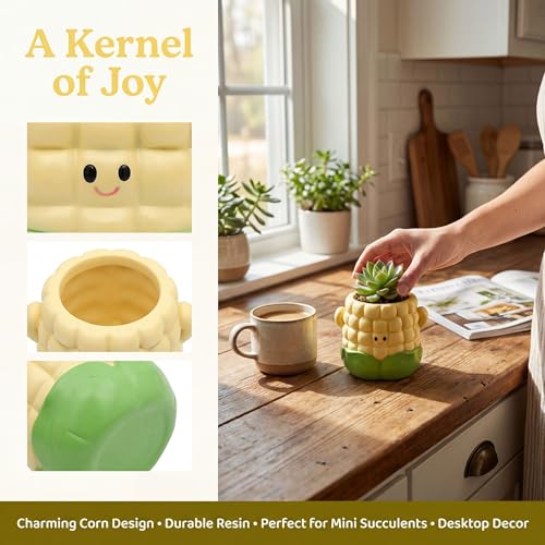 Cloud-Shaped Small Succulent Planters, 3.4''Dog Cute Plant Pots with Drainage Holes Funny Mini Resin Flower Pots for Indoor Outdoor Home Office Gifts (Corn) - style: Corn