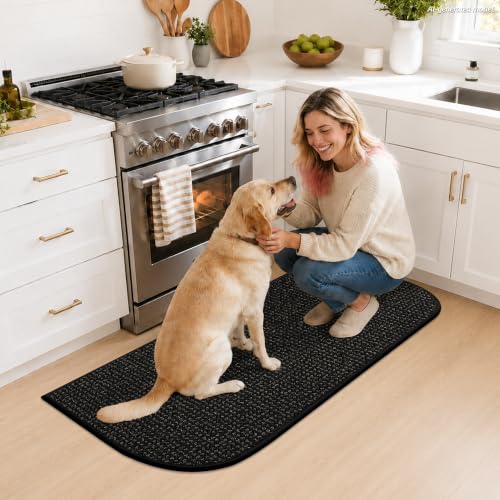 COSY HOMEER Half Moon Kitchen Rug Non-Slip Washable Kitchen Sink Mat - color: Black, size: 17" × 48" (Semicircular)