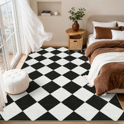 GarveeHome 3x5 Checkered Area Rug Non Slip Washable Entryway Bedroom Rug - color: Black/White, size: 3' x 5' (Rectangular)