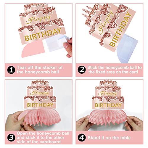Turypaty Happy Birthday Honeycomb Table Centerpiece Decorations Women Girls - style: Pink Rose Gold