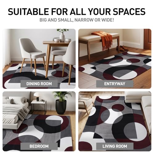 Rugshop Circles Modern Soft Living Room Bedroom Round Rug Burgundy 6'6" - size: 6'6" (Round)