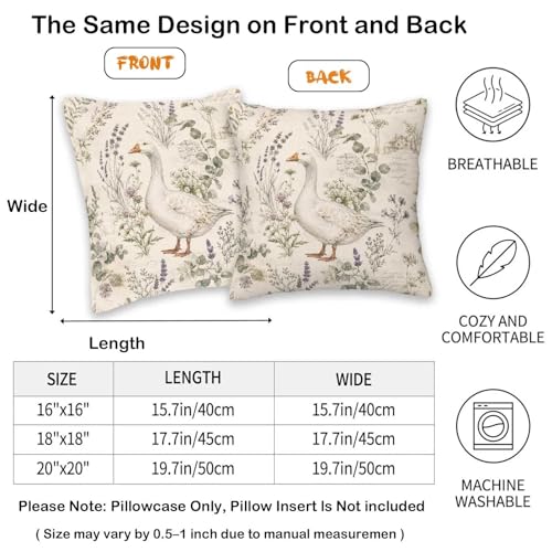 Goose Throw Pillow Covers 18x18 Set of 2, Cream Farmhouse Cushion Covers, Rustic Country Pillowcases for Couch Sofa Outdoor Patio, Cottage Living Room Home Decor - color: Farmhouse Goose