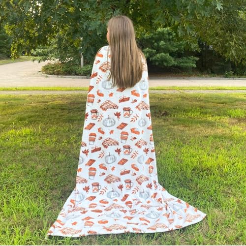 Fall Soft Fleece Throw Blanket, Pumpkin Spice Design, 50x70, Oversized - color: White Brown Tan