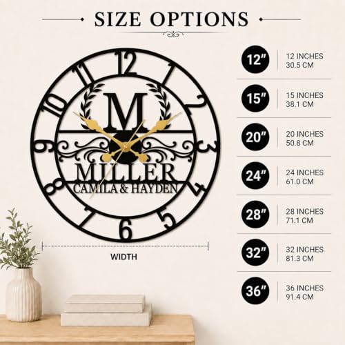 Personalized Family Name Metal Wall Clock Custom Monogram Silent Wall Clock - color: Design8