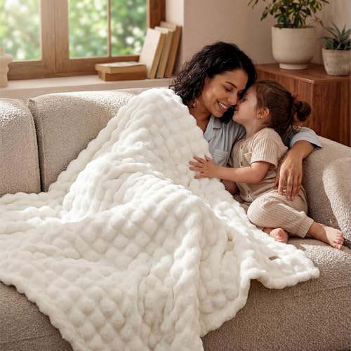 Bedsure Cloud Bubble Fleece Twin Blanket for Bed, Off White, 60"×80" - color: 01 Off White, size: Twin (60" X 80")