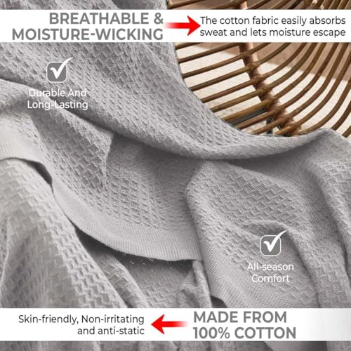 100% Cotton Blankets for Bed - Waffle Weave Blankets for Summer, Lightweight and Breathable Soft Woven Blanket for Spring (Light Grey, King (90" x 108")) - color: Light Grey, size: King (90" x 108")