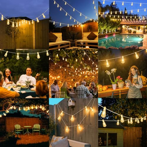 Brightever 100FT Outdoor String Lights 52 Bulbs, Waterproof Patio Lights - color: White Wire Warm White, size: 100FT