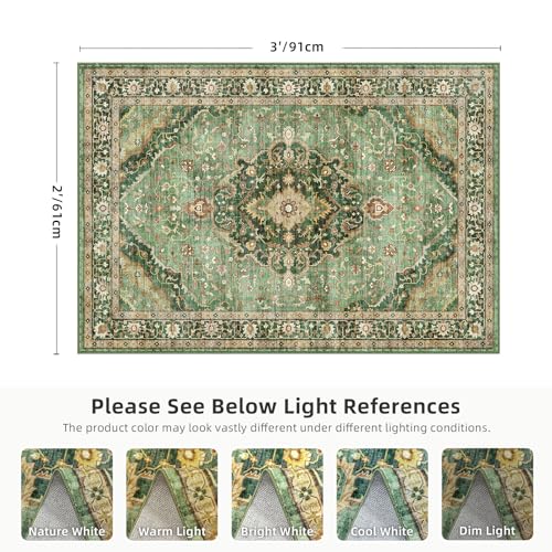 Green Area Rug Entryway Rugs for Bedroom Bathroom Kitchen - 2x3 Small Soft Rugs Low Pile Keep Off Rug Carpet Washable Rug Oriental Indoor Boho Area Rug Cute 2x3ft - color: Border Green, size: 2'x3'