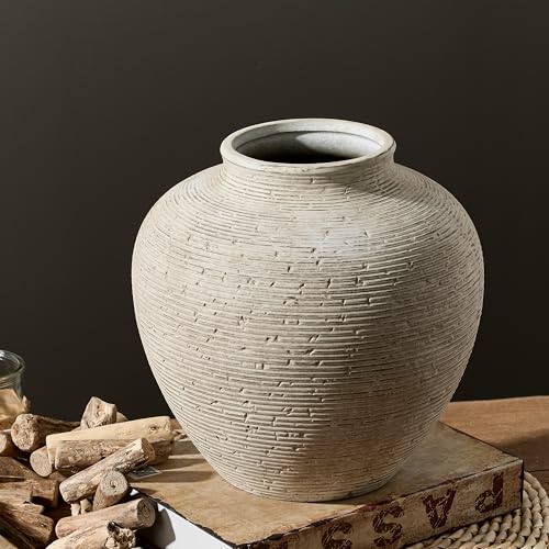 Vanselia Ceramic Flower Vase Home Decor - Large Tall Farmhouse Table Vases Rustic Vintage Living Room Kitchen Bedroom Decorations for House Book Shelf Office Coffee Desk Dining Fireplace (10" Retro) - color: Retro-10"