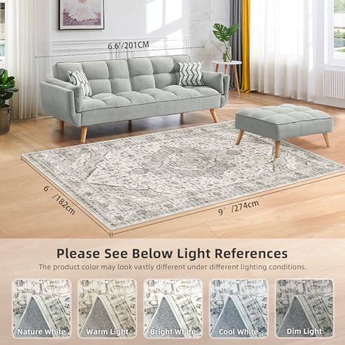 Deerly Boho 6x9 Area Rug Vintage Rugs for Living Room, Washable Rugs Non Slip Large Area Rug for Dining Room Bedroom Office, Floor Decoration Big Rug Mat Low-Pile (Cream) - color: Border Cream, size: 6'x9'