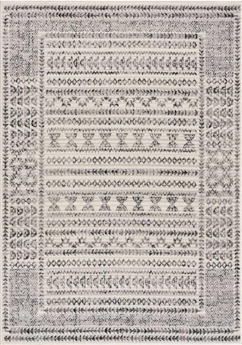 Hauteloom Greig Farmhouse Moroccan Geometric Area Rug - Boho Aztec Tribal Carpet for Living Room, Bedroom, Dining Room - Bordered - Off White, Black, Grey - 5' x 7' (5x7) - color: Black, Charcoal, Light Gray / Greig, size: 4'11" x 6'11" (Rectangular)