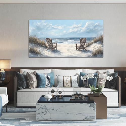 Ouzzlie Landscape Wall Art White Canvas Art for Living Room - color: Light Blue, size: 59"L x 29"W