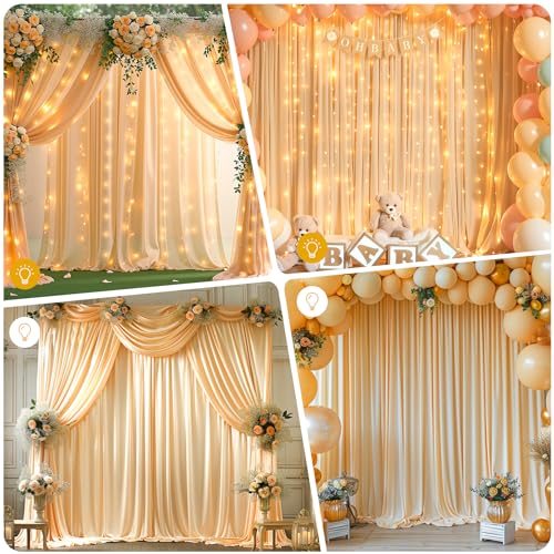 10 x 10ft Dark Champagne Backdrop Curtains with Lights String - color: Dark Champagne, size: W5' x H10'(2 panels)