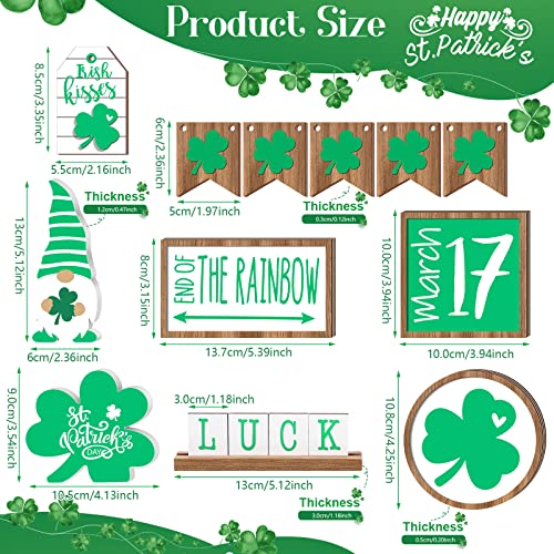 Jetec 12 Pcs St. Patricks Day Tiered Tray Decor Trefoil Shamrocks Wooden Gnomes Green Lucky Shamrocks Tiered Trays Table Signs for Irish Party St. Patrick's Day Tree Decorations - style: Trefoil