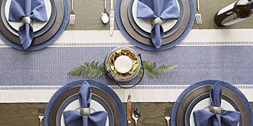 DII Dobby Stripe Table Runner, 13x108, French Blue & Cream Background - color: French Blue, size: 13x108"