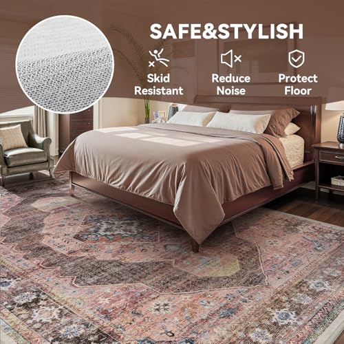 Pink Brown 6x9 Area Rugs for Living Room Bedroom Rug Girl Nursery Rug Washable Soft Study Room Dining Room Rugs Carpet Water Repellent Easy Care Non Slip - color: Pink/Caramel, size: 6' X 9' (Rectangular)