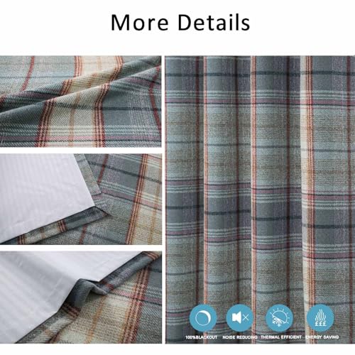 always4u Plaid Tartan Curtains for Living Room Bedroom Check Curtains Grommet Window Treatments 2 Panels Blue Pink 54 * 84 Inches - color: Blue/Pink, size: 54"W x 84"L (Pack of 2)