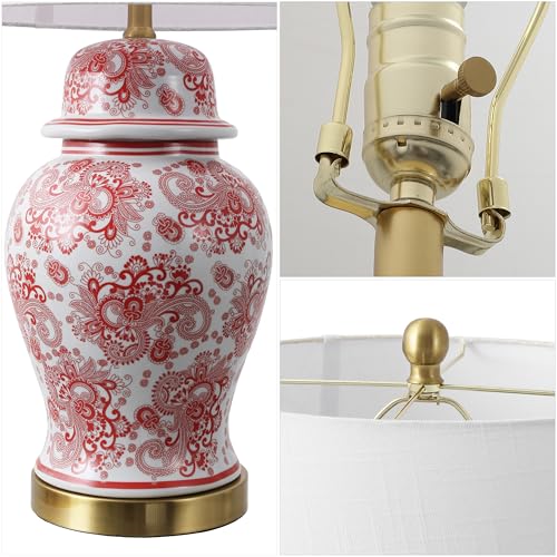 JONATHAN Y Ellis Chinoiserie Ginger Jar Table Lamp 29.5", Red/White - color: Red/White