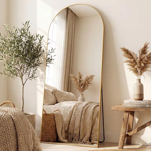 Antok 71" x28” Arched Full Length Mirror, Floor Mirror with Stand,Gold - color: Gold, size: 71"L x 28"W