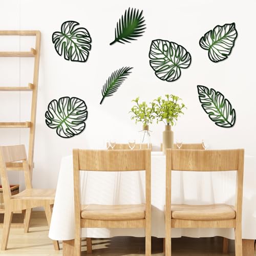 Zzbakress 7 Pcs Palm Tree Wall Art Leaves Wall Decor Tropical Wall Art Jungle Nursery Decor Monstera Room Decoration for Farmhouse Home Kitchen Bedroom Garden (Green)
