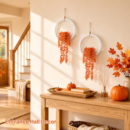 Der Rose 2 Pack Hanging Artificial String of Pearls for Fall Wall Decor - color: Orange, size: 7.87"W * 16"H