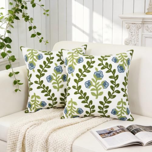 Alysheer Embroidered Decorative Throw Pillow Cover 20"x 20" Set of 2, Blue - color: Blue, size: 20" x 20" (Pack of 2)