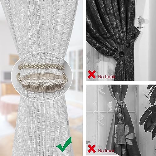 NICEEC 2 Pack Strong Magnetic Curtain Tiebacks Handmade Weave Side Rope Curtain Holdbacks Unique & Elegant Decorative Curtain Drape Tie Backs for Home & Office & Outdoor Window Drapery (Beige) - color: Beige, size: 2 Pack