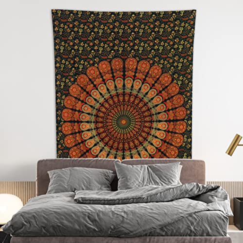 Bless International-Organic-Cotton-Golden-Green-Handmade-Mandala-Tapestry - color: Golden Green, size: 72"L x 54"W