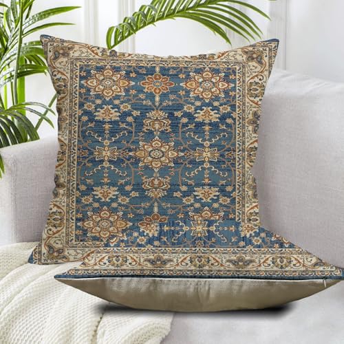 Boho Throw Pillow Covers 20x20 Set of 2 Blue Orange Ethnic Pillows - color: Blue Orange 2, size: 20" x 20" (Pack of 2)