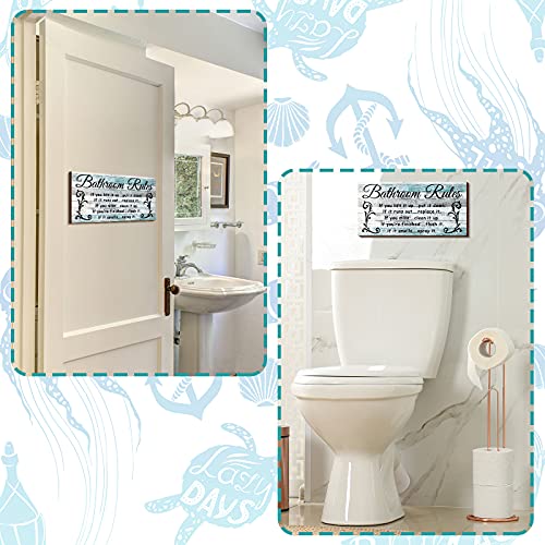 Jetec 2 Pcs Funny Teal Bathroom Wall Decor Wooden Sign 12 x 6 Inch Rustic - style: Chic Style