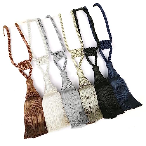 BEL AVENIR 4 Pack Tassel Curtain Tiebacks Handmade Holdbacks (Dark Beige) - color: Dark Beige, size: 4 Pack