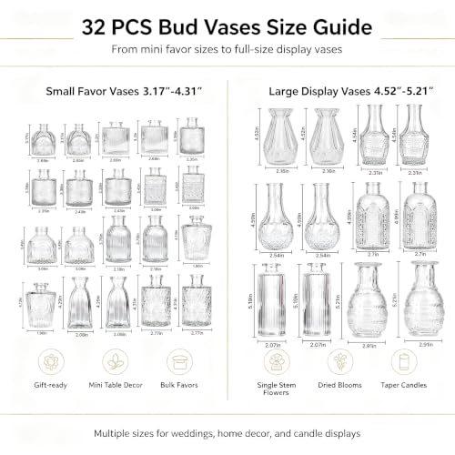 Clear Glass Bud Vase Set of 32 Pcs,Small Bud Vases in Bulk,Glass Crystal Flower Vases Table Centerpieces for Party Event Wedding Decor Baby Shower Decorations (Clear, 32 Pcs) - color: Clear, size: 32 Pcs
