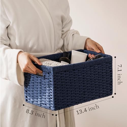 joybest Wicker Baskets for Shelves, Hand-woven Storage Baskets Green - color: Navy Blue, size: 2 Pack 13.4l X 8.3w X 7.1h Inch