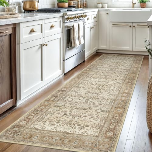 SIILOOM 3x8 Washable Runner Rug, Non Slip Soft Area Rug for Hallway Kitchen - color: Beige/Brown, size: 3' x 8' (Runner)