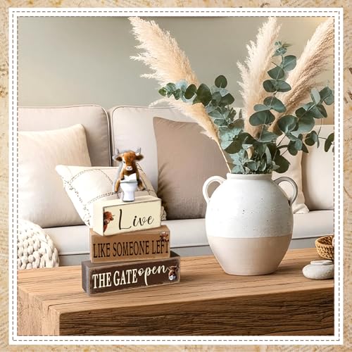 Geelin 4 Pcs Highland Cow Bathroom Wooden Table Decorations - style: Highland Cow