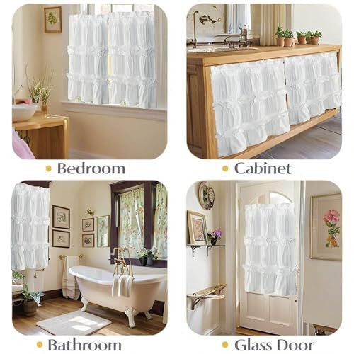 HIG 2 Pack White Handcrafted Window Treatment Tiers Curtains, 30"x24" - color: White, size: 30"W x 24"L (Pack of 2)