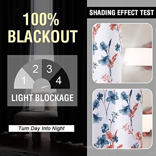 H.VERSAILTEX 100% Blackout Curtains 63 inch Length 2 Panels Set Cattleya Floral Printed Drapes Leah Floral Thermal Curtains for Bedroom with Black Liner Sound Proof Curtains, Stone Blue and Coral - color: Cattleya - Stone Blue/Coral, size: 52"W x 63"L (Pa