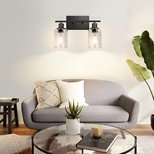 ShineTech 2-Light Bathroom Vanity Light, Matte Black Modern Wall Sconce - color: Black