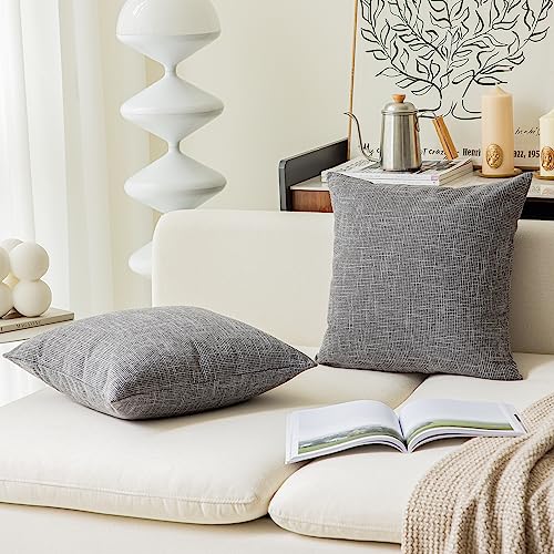 Kevin Textile Pack of 2 Decorative Linen Throw Pillow Covers, Soft Cushion Case, Square Pillowcase 18 x 18 Inch/45cmx45cm for Couch Sofa Bedroom, Dark Grey - color: Dark Grey, size: 18" x 18" (Pack of 2)
